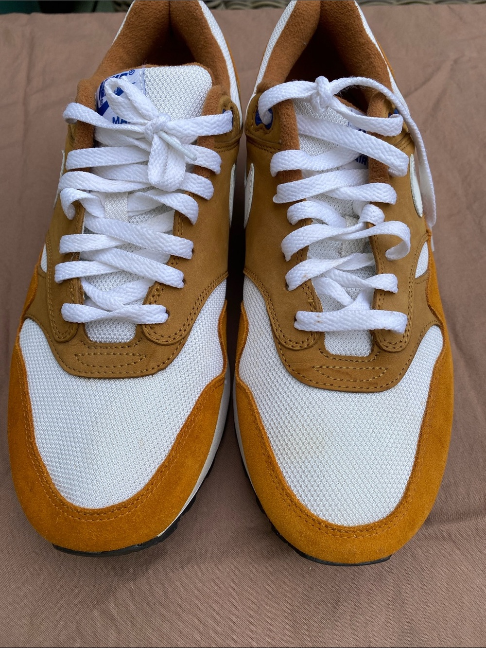 Nike Air Max 1 Premium Retro “Curry” White and Mustard Suede Mesh Trainer